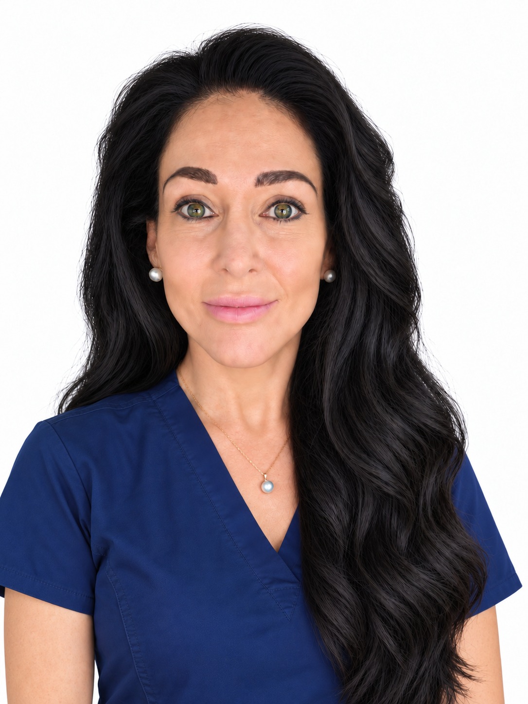 Katy Sullivan, founder of Advanced Body Image, in her navy clinic uniform