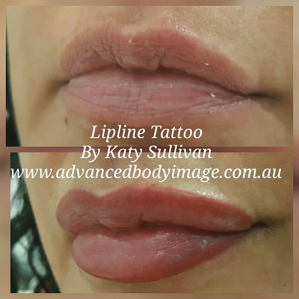 Lip cosmetic tattoo before and after result by Katy Sullivan
